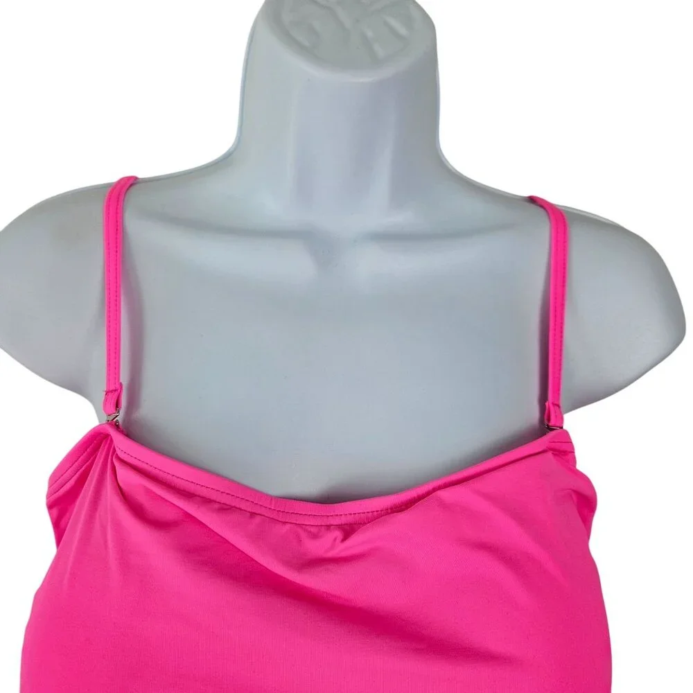 Aqua Eve Womens Bandeau Tankini Top & Bottoms Pink Ruched Sides Size XXL Beach